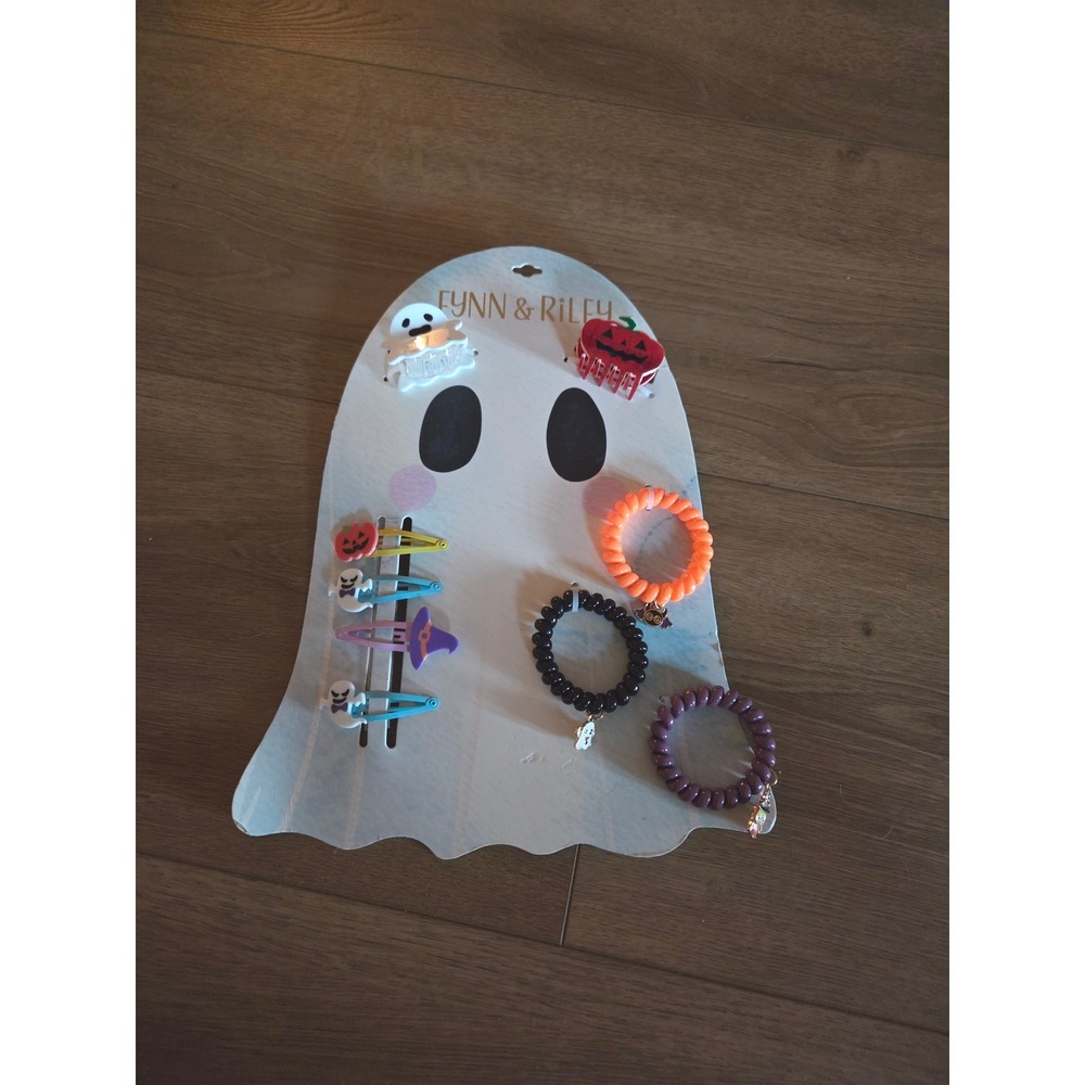 Fynn & Riley Kids Halloween Hair Accessory Set Ghost Pumpkin Clips and Ties 9pc